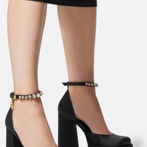 Versace Medusa Aevitas Satin Platform Heels with embellished Ankle Strap $1,085